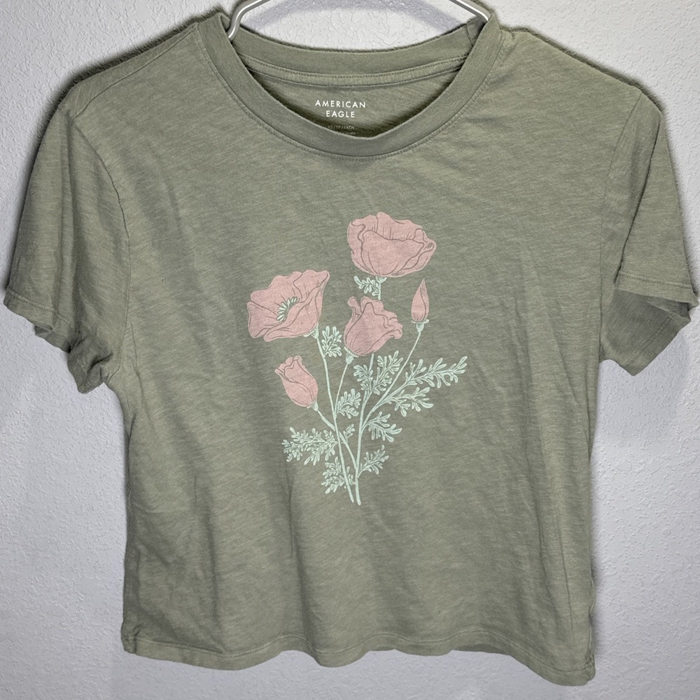 American Eagle Cropped Tshirt Womens Size XS Floral Graphic Basic Soft